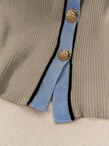 Franclia New Autumn Slim Fit V-Neck Contrast Color Elegant Cardigan For Women - Khaki - View 6
