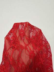 Sirith 女士优雅性感蕾丝拼接露肩连衣裙 - 紅色 - 查看 6