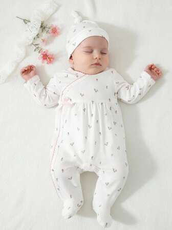 Baby Girl White Simple Long Sleeve Long Jumpsuit Home Clothes