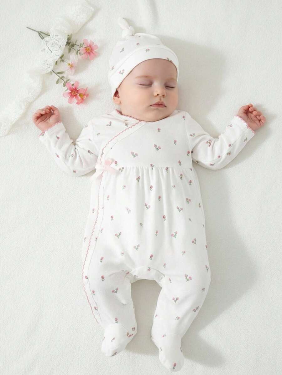 Baby Girl White Simple Long Sleeve Long Jumpsuit Home Clothes