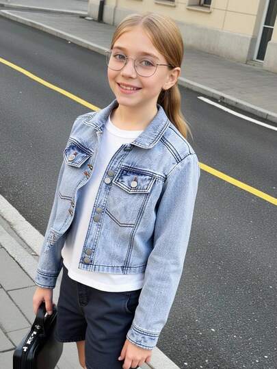 少女复古水洗牛仔夹克，百搭休闲外套