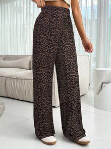 Chiquease 女士宽松休闲直筒裤，豹纹和动物纹印花，腰部弹力针织设计，百搭休闲，棕色豹纹，时尚休闲运动装，居家穿着，时尚优雅，适合日常穿着、婚礼、宴会、通勤、毕业派对、节日活动、度假、约会、聚会、万圣节、圣诞节、新年和感恩节等场合。 - 卡其色 - 查看 8