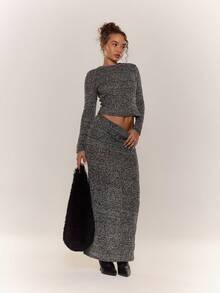 MUSERA Fitted Crewneck Knit Longsleeve Top Co-Ord Top Only Streetwear Cute Classy Casual Sexy Going Out Fall Autumn Toffee ,Elegant Holidays, Party, Festive