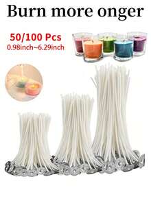 50/100 支蜡烛芯 – DIY 蜡烛制作材料 - 白色 - 查看 2