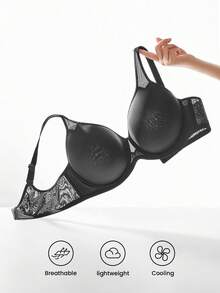 LUVLETTE  Plus Dream Curve Air Full Coverage Airy Breathable Sheer Mesh Spacer Cup Black Basic Breezy Comfort Minimizer Bra - Black - View 2