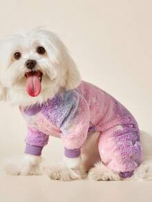 PETSIN 1pc White Star Polka Dot Printed Pet Jumpsuit Tie Dyed Autumn And Winter Flannel Warm And Comfortable Pet Warm Clothes - Multicolor - View 4