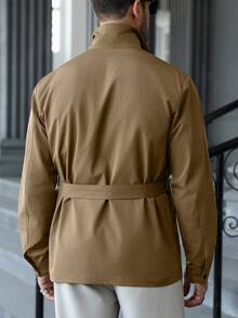 Manfinity CasualCool Herren Lässig einfarbige Klapptaschen Einreiher Windbreaker, Herren Trenchcoat für den Herbst - Khaki - Übersicht 6