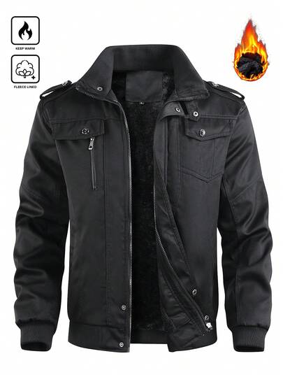 Manfinity CasualCool Herr enfärgad långärmad dragkedja avslappnad fleecejacka, moderiktig och mångsidig bomberjacka för män jacka för män herr ytterkläder