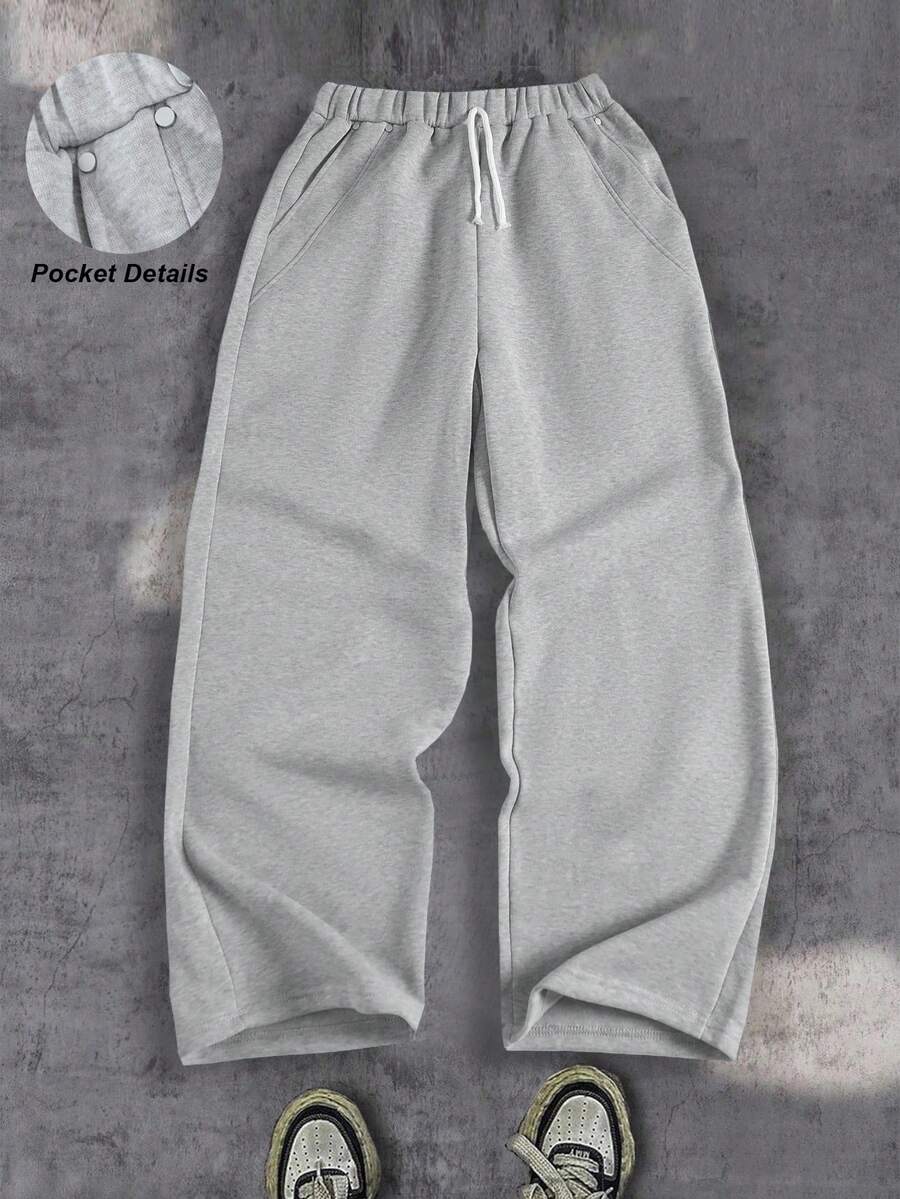 Teenagers' New Autumn Straight Loose Waist Drawstring Rivet Oblique Pocket Sports Casual Sweatpants,Unisex - Grey - View 1