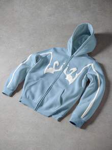 PAVTROS Men's Casual Graphic Print Zip-Up Hoodie Sweatshirt, Autumn - Blue - View 3