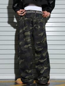 PAVTROS Autumn/Winter Street Camo Wide Leg Floral Letter Print Jeans Camo Pants With Writing Graphic Baggy Jeans Baggy Camo Pants Men