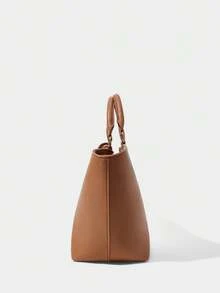 SHECARRY Women's Large-Capacity Tote Bag With Pin Buckle Decorative Details, Suitable For Daily Commuting - Brown - View 5