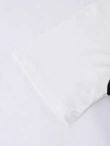 SHEIN Explorewe 青少年女孩两件套：黑白拼色星星印花短款 T 恤 + 白色手绘运动裤，休闲街头风格运动装 - 白色 - 查看 7