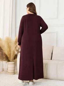 Lacomfia 大码女式格子拼接休闲家居连衣裙，秋冬款 - 紅色 - 查看 2