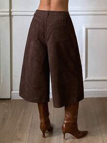 DAZY Women's Solid Color Corduroy Capri Casual Retro Pants, Autumn/Winter - Brown - View 2