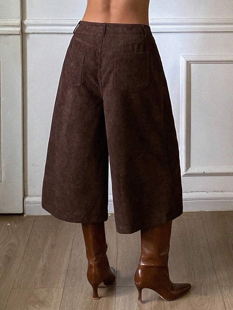 Women's Solid Color Corduroy Capri Casual Retro Pants, Autumn/Winter