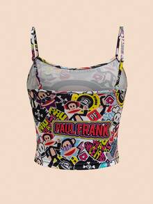 Paul Frank X SHEIN Women's Letter & Cartoon Pattern Fitted Cami Top - Multicolor - View 2