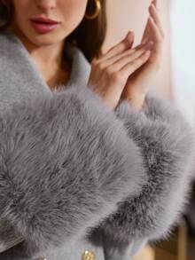 MOTF PREMIUM 毛绒袖口双排扣大衣 - 灰色 - 查看 7