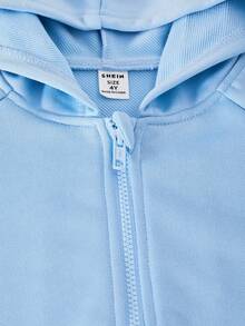 SHEIN ChillGRL Streecool 年轻女孩休闲学院风年轻女孩百搭小标志连帽宽松拉链运动衫和阔腿运动裤套装，适合休闲和运动 - 淺藍色 - 查看 7