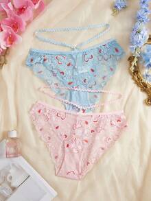 2pcs/Pack Sexy Heart Lace Women's Panties - Multicolor - View 5