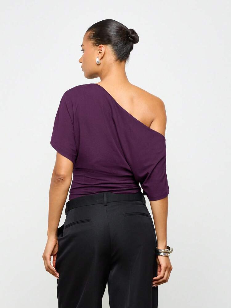 Off Shoulder Fitted Waist Top With Dolman Sleeves