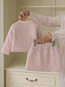 Souflis Souflis 两件套：优雅复古法式圣诞夹克和裙子套装，适合女婴，适合派对、聚会等场合，2025 年秋冬 - 粉色 - 查看 2