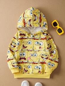 SpongeBob SquarePants | SHEIN Young Boy Cute Cartoon All-Over Print Yellow Long Sleeve Sweatshirt, Casual Everyday Wear, Spring/Autumn - Yellow - View 1
