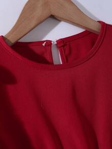 两件套女童套装 - 毛绒背心+白色外套搭配红色长袖连衣裙，简约时尚，适合秋冬季穿着 - 紅色 - 查看 6