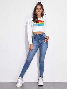 SHEIN Essnce Zipper Fly High Waist Skinny Jeans - Medium Wash - View 5