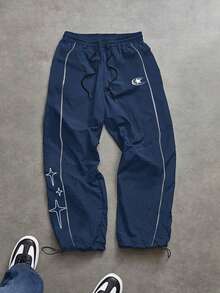 Sport MetroGents 男士撞色滚边印花抽绳腰运动裤 - 藍色 - 查看 3