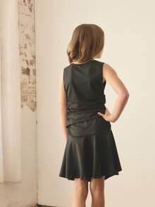 Girls' Black Summer Casual Pleated Sleeveless Dress,Autumn Sweet Cool Niche Design Little Black Dress For Daily Parties And Performances - Black - View 3