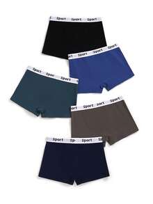 5pcs/Pack Teen Boys' Underwear Briefs, Sports Letter Waistband, All Season Contton - Multicolor - View 2