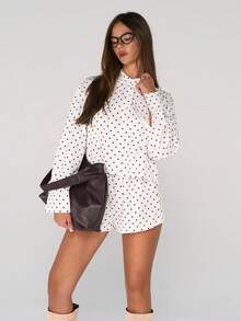 Sweetina Women's Fashion Casual Polka Dot Print Top & Shorts 2 Pieces Set Oversized Blouse Polka Dot Shirt Oversize Shirt For Women Poka Dot Top,Women's Summer Set ,Casual Outfit For Women - White - View 6