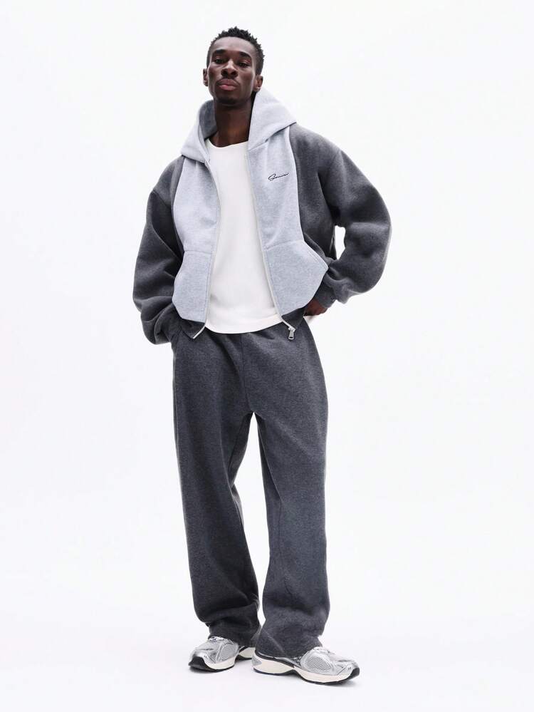 Oversized Color Block Zip Up Hoodie With Hood