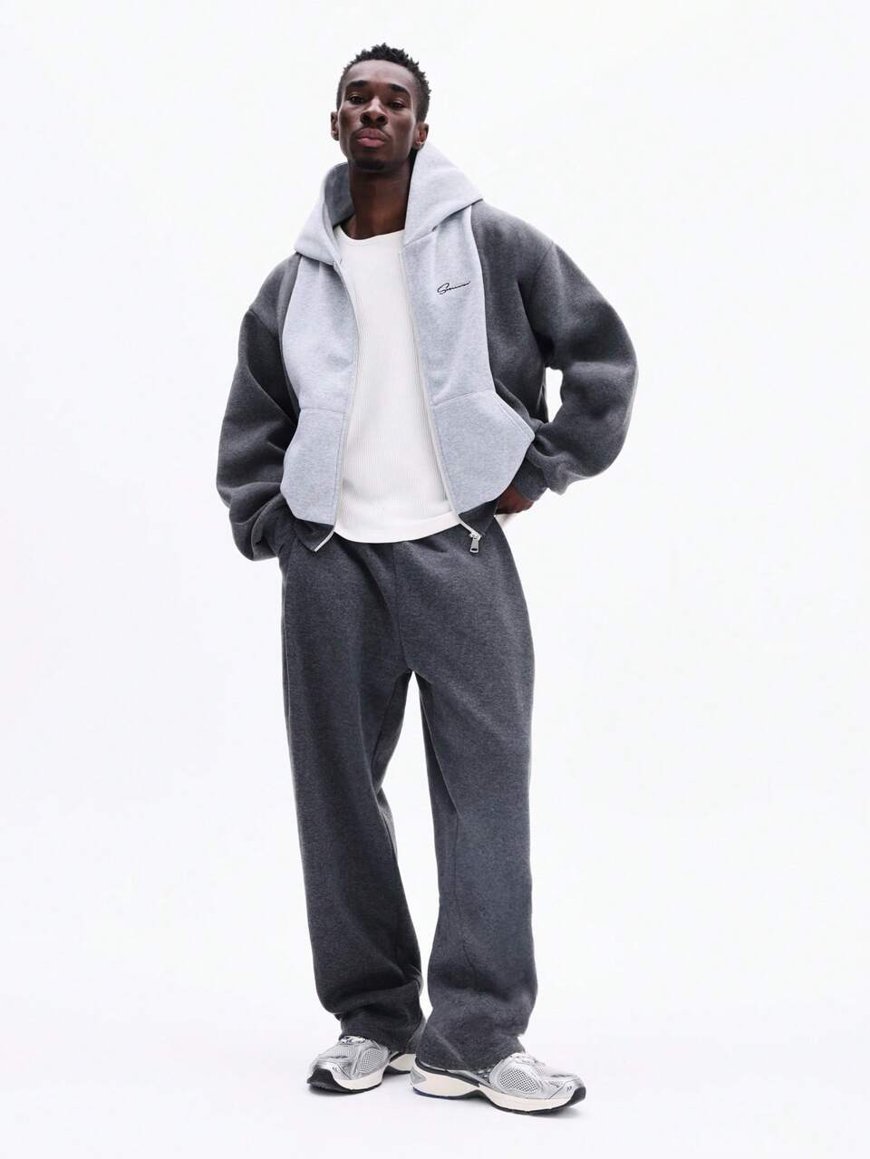 Oversized Color Block Zip Up Hoodie With Hood