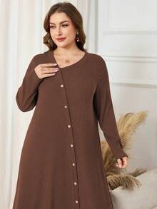 Lacomfia 大码休闲罗纹豹纹不对称领长袖宽松连衣裙，春秋季 - 彩色 - 查看 5