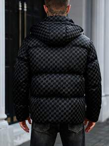 Manfinity CasualCool 男士几何图案拉链休闲连帽冬季外套 - 黑色 - 查看 2