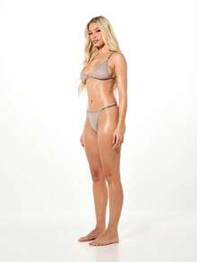 SUMWON WOMEN Bộ đồ lót lưới và quần lọt khe có viền ren, chi tiết dây, đồ lót mỏng, bộ sưu tập đồ lót hàng ngày, phong cách ban công, hai mảnh - Xám - Xem 5