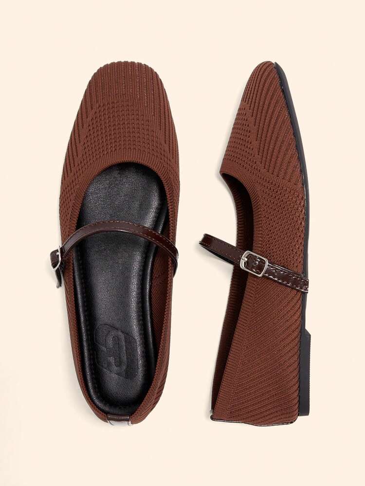 CUCCOO BASICS 夏新作 ヴィンテージ スクエアトゥ ローバンプ 編み込みメッシュ ローヒール メリージェーン レディースシューズ、ファッション中空ストラップ 通気性のあるチャンキーヒール フラットシューズ