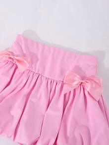 SHEIN ChillGRL Tween Girls Solid Color Fitted Tulip Hem Shorts Skirt For Summer, Minimalist - Pink - View 4