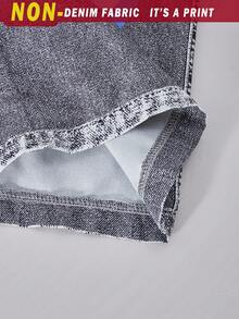 SHEIN Explorewe Quần denim in họa tiết phong cách đường phố rộng rãi cho bé gái tuổi teen Streecool, Áo hai dây lửng, Áo lưới trùm đầu tay dài 3 món, Trang phục thời trang - Màu xanh lam - Xem 8