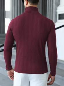 Manfinity CasualCool Áo thun nam tay dài cổ lọ màu trơn tay raglan thường ngày - Màu Đỏ Sâu - Xem 2