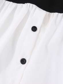 Teen Girl Black & White Spliced 2 In 1 Shirt + Black Slim Fit Slit Flare Pants