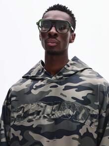 SUMWON Applique Camouflage Pullover Hoodie With Graphic Text Long Sleeve Casual Streetwear Winter Fall Oversized Fit - Army Green - View 4