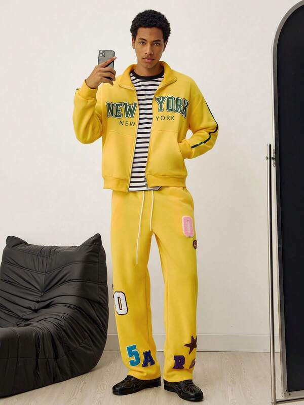 STEELVANCE Men's Zip-Up Sweatshirt Jacket, Stand Collar, Long Sleeve, Pocket, Printed, Casual Wear For Spring/Autumn, Suitable For Dating, Photo Shoot, Commuting, School, College Style