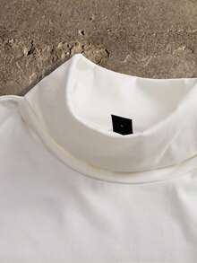 AXEPEAK Tricou bărbătesc casual cu guler înalt, culoare solidă, mânecă lungă, toamnă - Alb-negru - Vizualizare 6