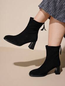 CUCCOO CURVES Women's Fashion Versatile Wide Fit High Heel Boots For Christmas - Black - View 1