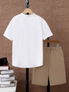 SHEIN 2pcs/Set Tween Boy Collegiate Style Color Block Shirt And Shorts Set - Multicolor - View 2