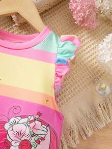 Elladie kids Vestido fofo de manga curta e gola redonda com estampa de unicórnio para menina jovem - Multicolorido - Visão 5