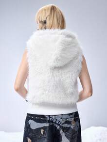 ROMWE Grunge Punk Y2K Kpop Faux Fur Hooded Cardigan Vest Jacket For Women - White - View 6